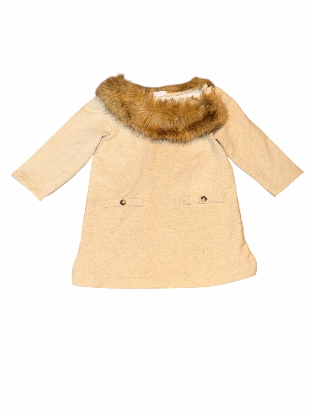 Janie and Jack Tan Sweater Dress Tunic Faux Fur Collar, Girls Size 5